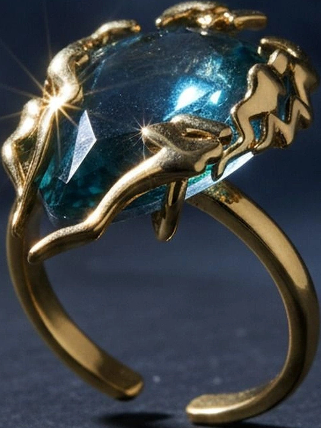 Avant-Garde Blue Ombre Stone Statement Gold Ring For Women