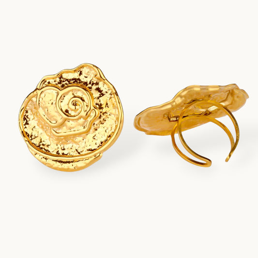 Abstract Textured Conch Shell Gold-Tone Statement Ring