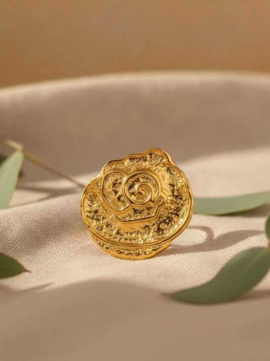 Abstract Textured Conch Shell Gold-Tone Statement Ring