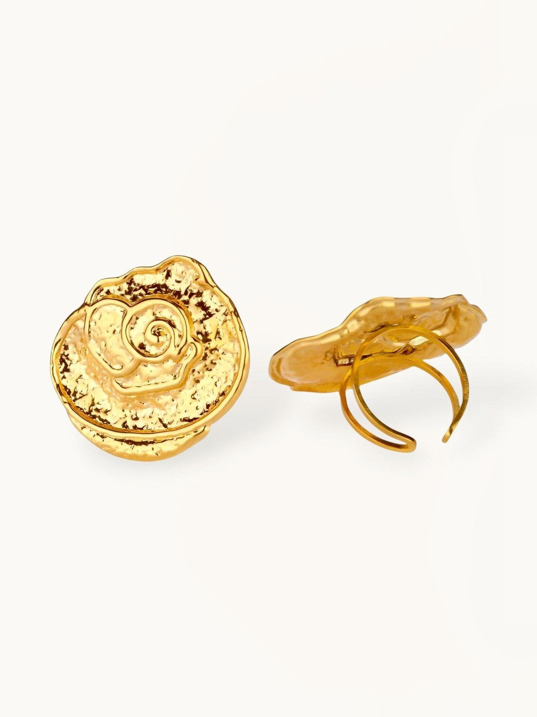 Abstract Textured Conch Shell Gold-Tone Statement Ring