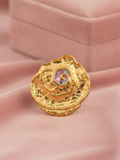 Abstract Textured Conch Shell Gold-Tone Statement Ring