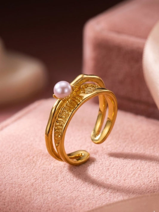 Artisan Engraved Accent Split & Stackable Pearl Band Ring