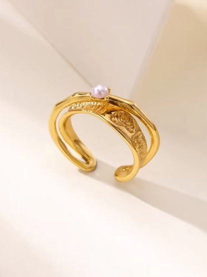 Artisan Engraved Accent Split & Stackable Pearl Band Ring