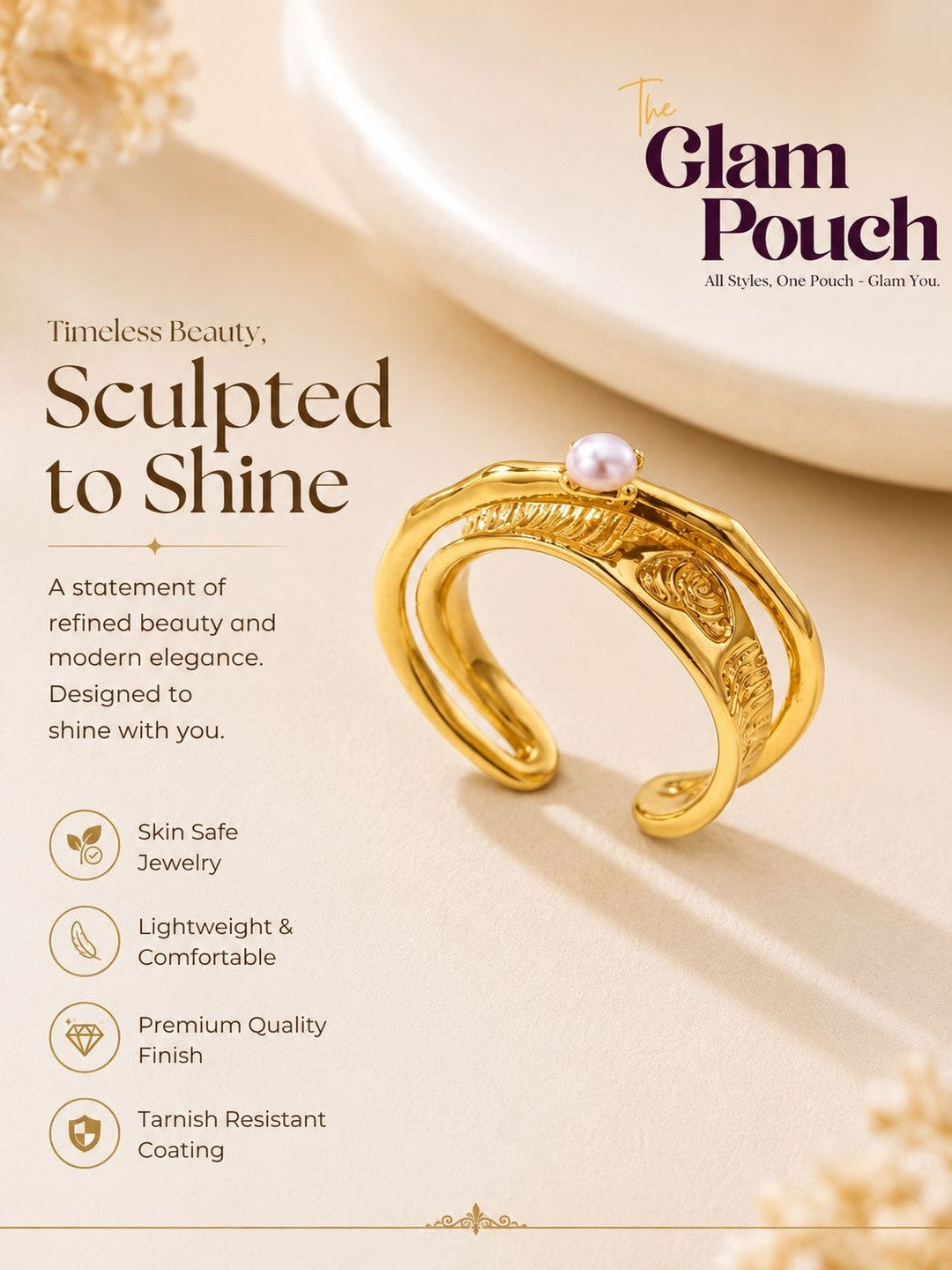 Artisan Engraved Accent Split & Stackable Pearl Band Ring