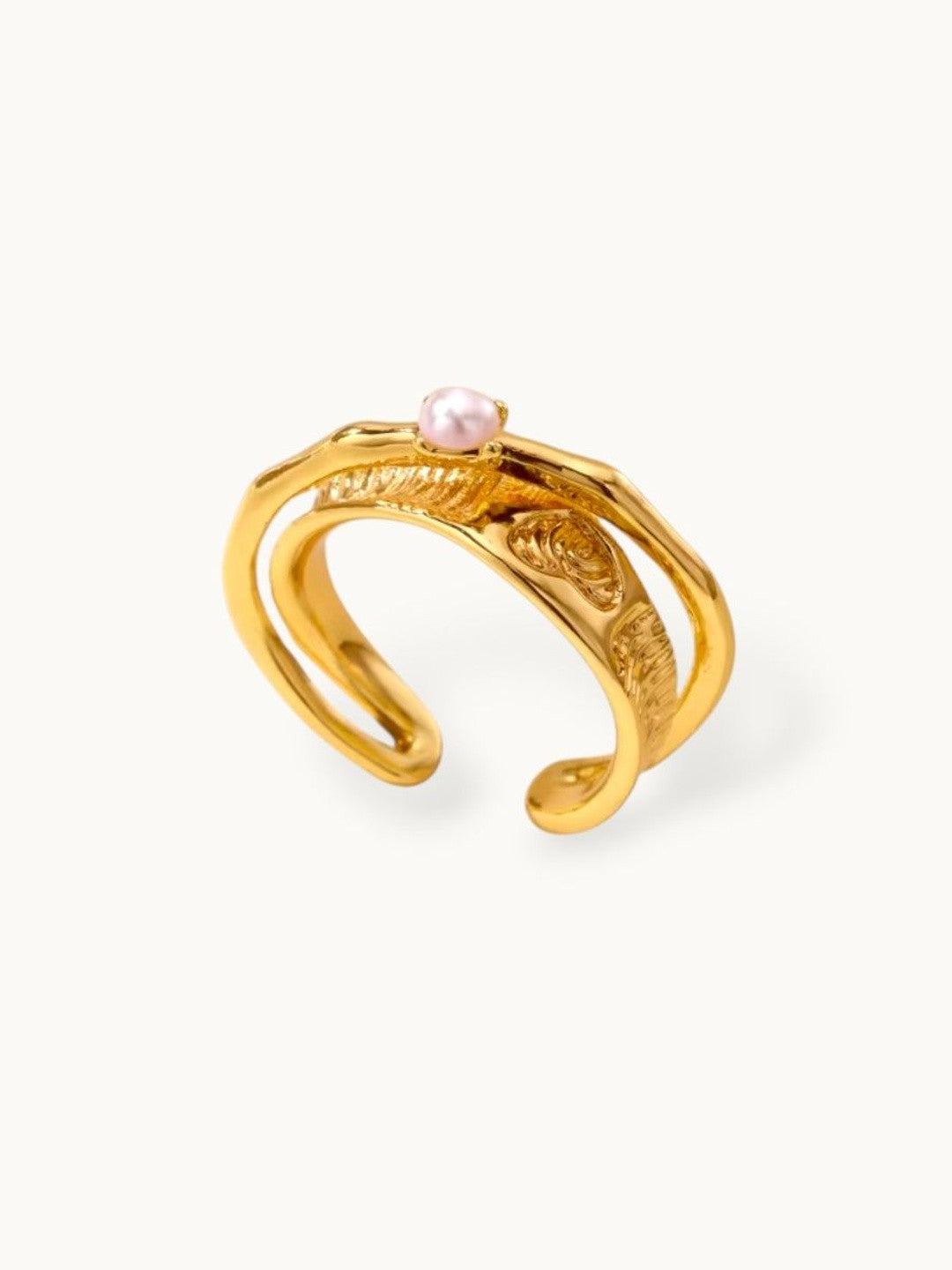 Artisan Engraved Accent Split & Stackable Pearl Band Ring