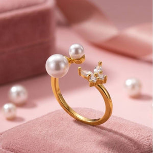 Asymmetric Pave Adjustable Pearl Butterfly Diamond Ring