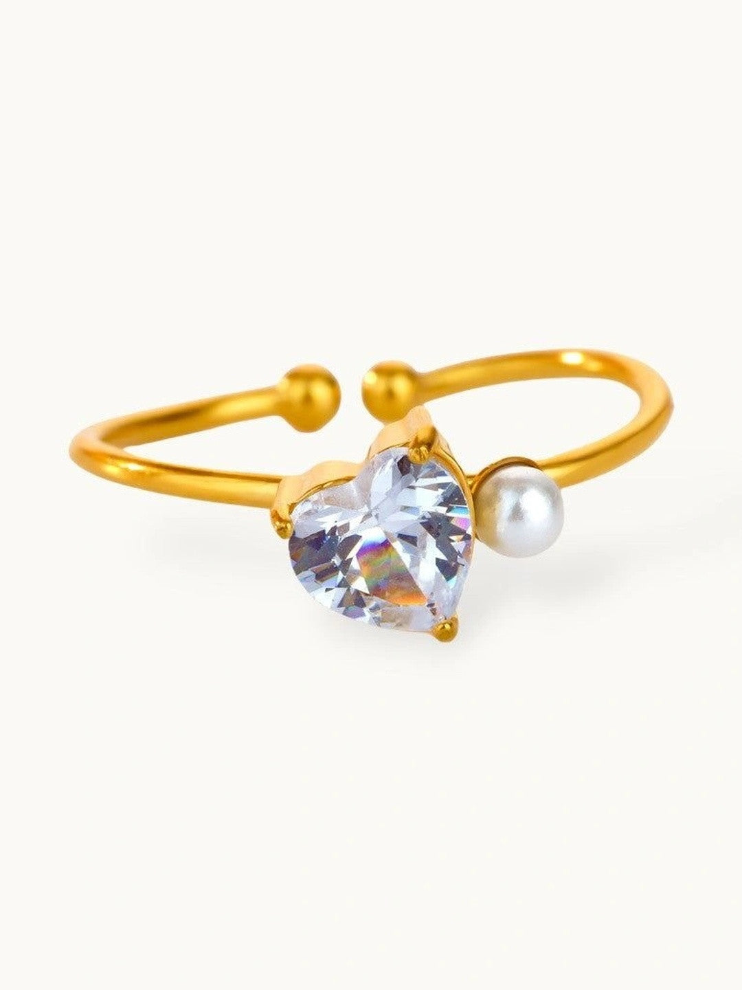 Asymmetric Heart Shape Stackable Pearl Ring with Clear Cubic Zirconia