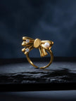 Asymmetric Pave Ribbon Adjustable Diamond Pearl Bow Ring