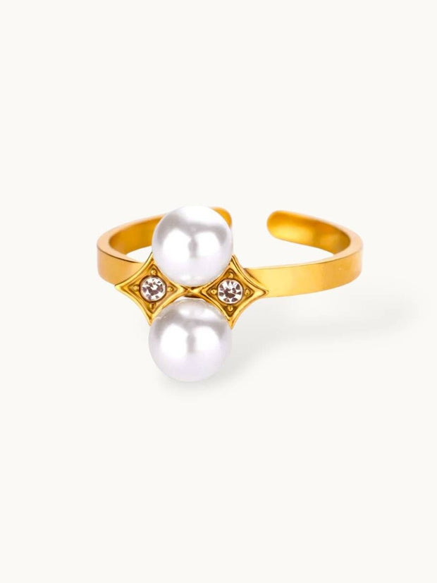 Classic Dual Pearl Adjustable Ring with Pave Accents