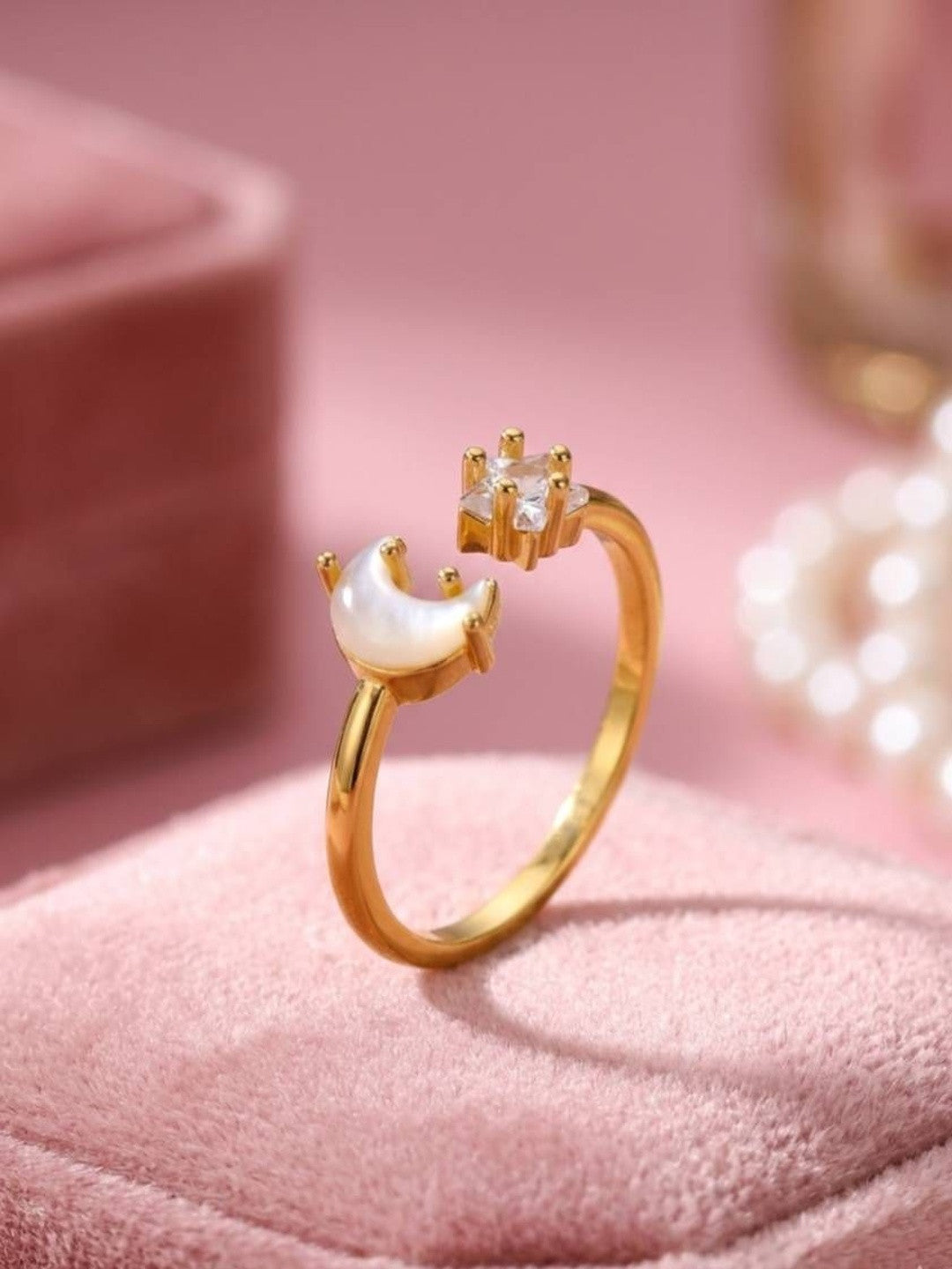 Celestial Mother-of-Pearl Moon & Star Adjustable Ring