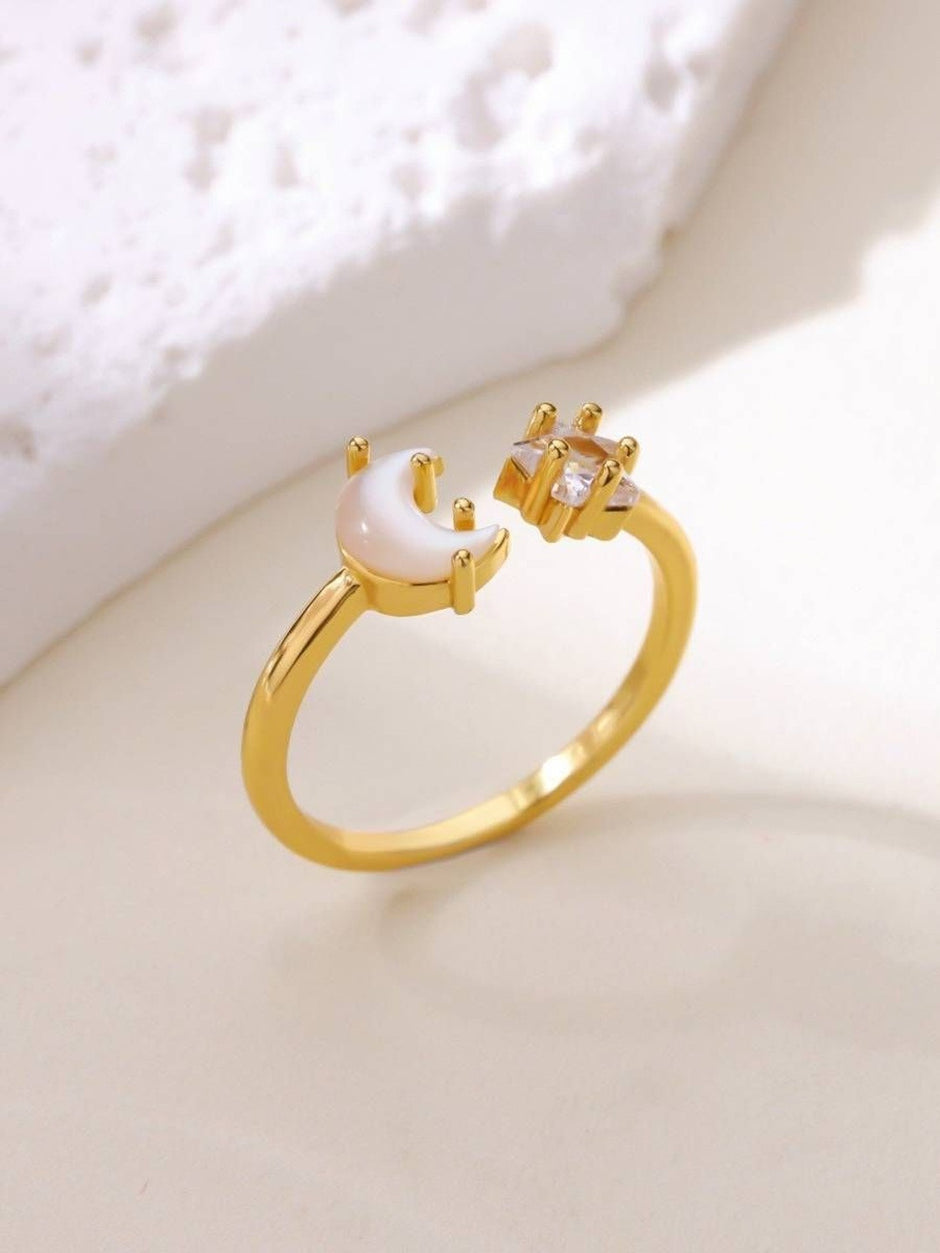 Celestial Mother-of-Pearl Moon & Star Adjustable Ring