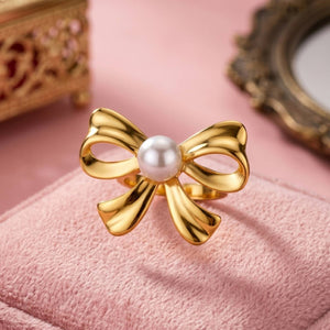 Classic Polished Central Statement Pearl Bow Ring