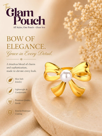 Classic Polished Central Statement Pearl Bow Ring