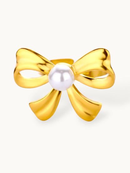 Classic Polished Central Statement Pearl Bow Ring