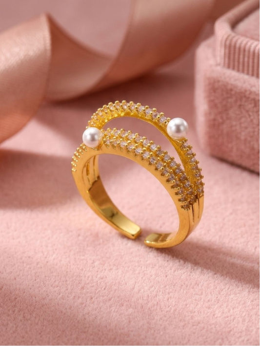 Double Pave Accents Pearl Band Ring