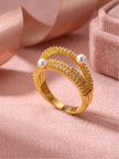 Double Pave Accents Pearl Band Ring