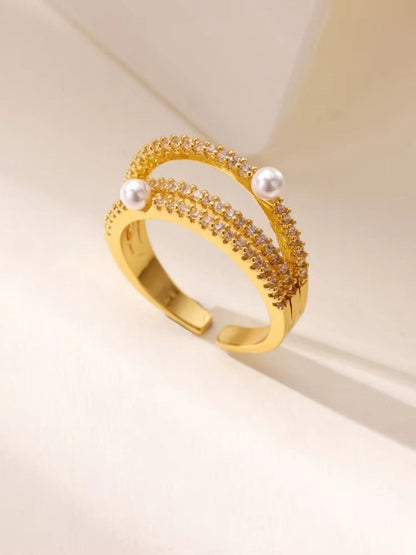 Double Pave Accents Pearl Band Ring