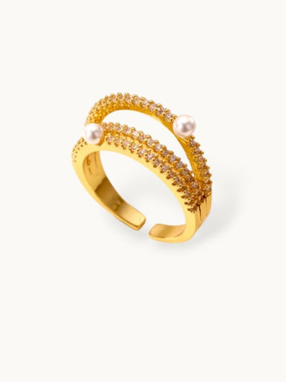 Double Pave Accents Pearl Band Ring
