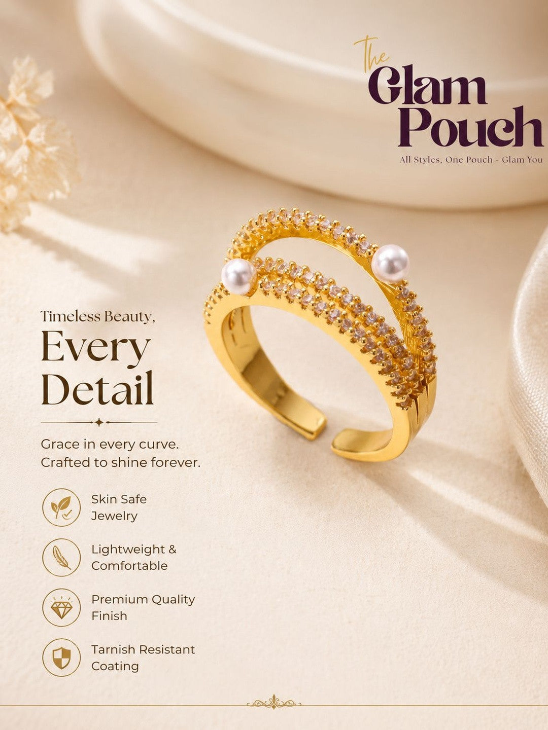 Double Pave Accents Pearl Band Ring