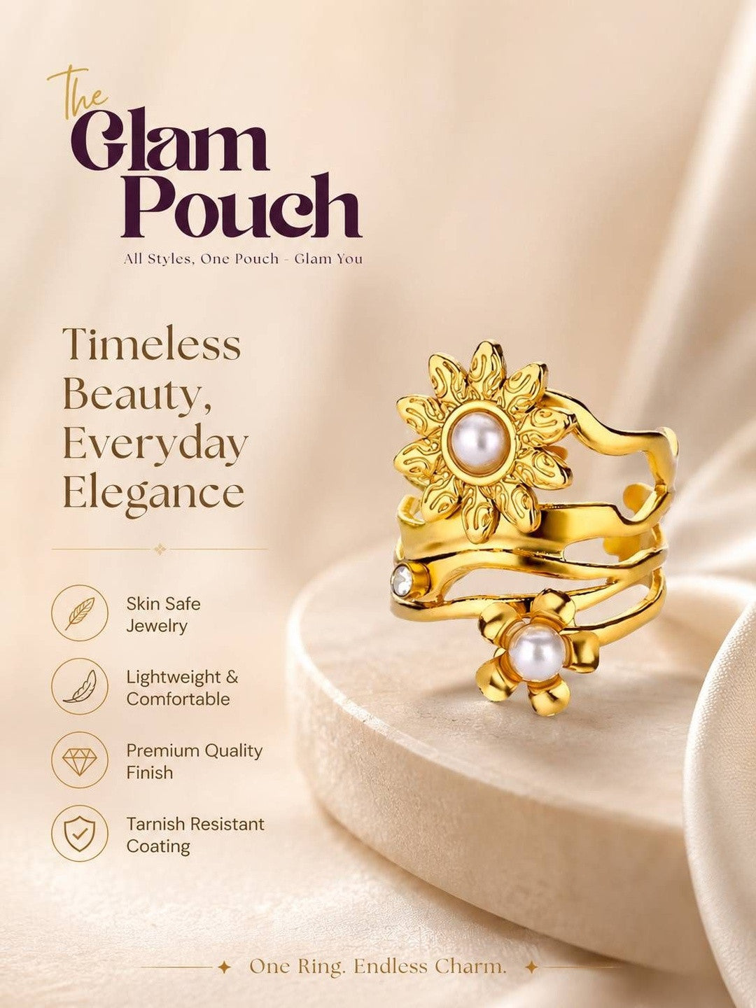 Layered Floral Coil with Pave & Accents Pearl Diamond Ring