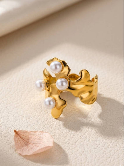 Sculptural Molten Four-Pearl Gold Statement Ring