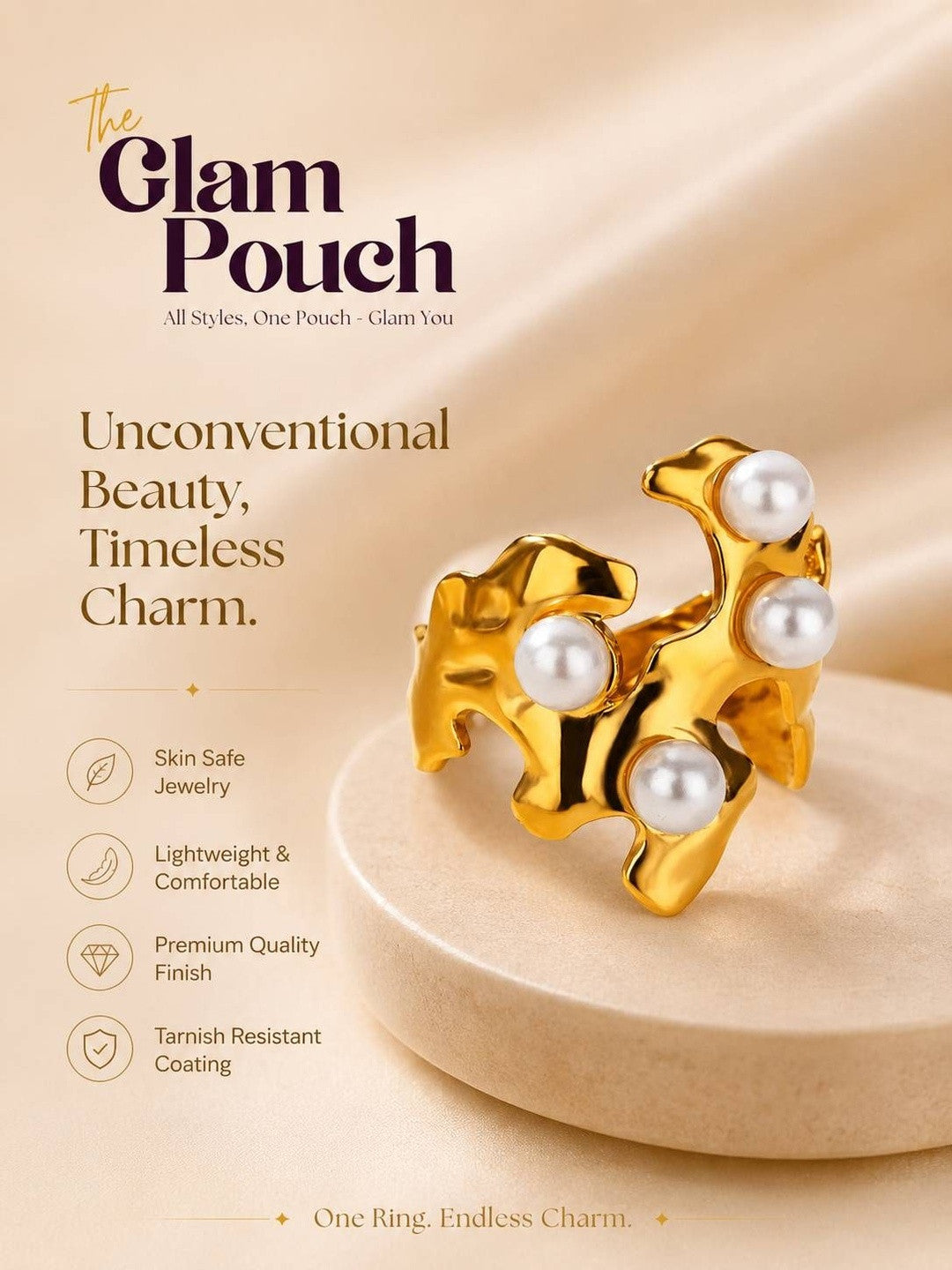 Sculptural Molten Four-Pearl Gold Statement Ring