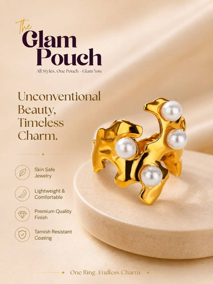Sculptural Molten Four-Pearl Gold Statement Ring