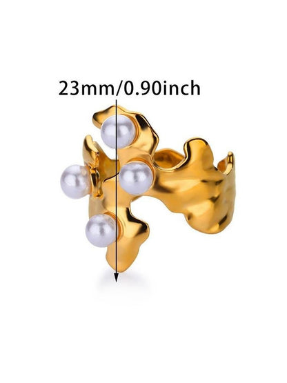 Sculptural Molten Four-Pearl Gold Statement Ring