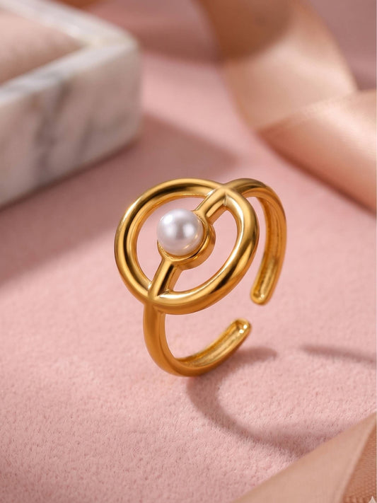 Minimalist Orb & Pearl Adjustable Gold Statement Ring