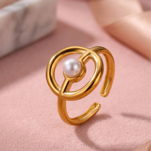 Minimalist Orb & Pearl Adjustable Gold Statement Ring