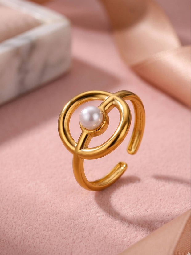 Minimalist Orb & Pearl Adjustable Gold Statement Ring