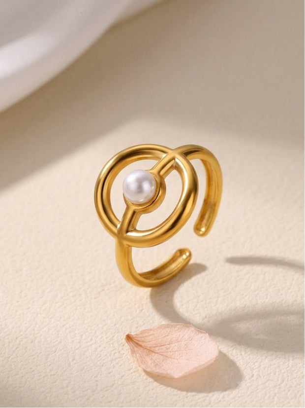 Minimalist Orb & Pearl Adjustable Gold Statement Ring