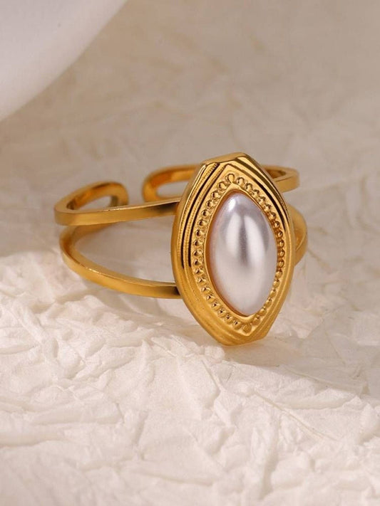 Marquise Faux Split Shank Adjustable Pearl Ring