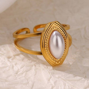 Marquise Faux Split Shank Adjustable Pearl Ring