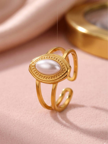 Marquise Faux Split Shank Adjustable Pearl Ring