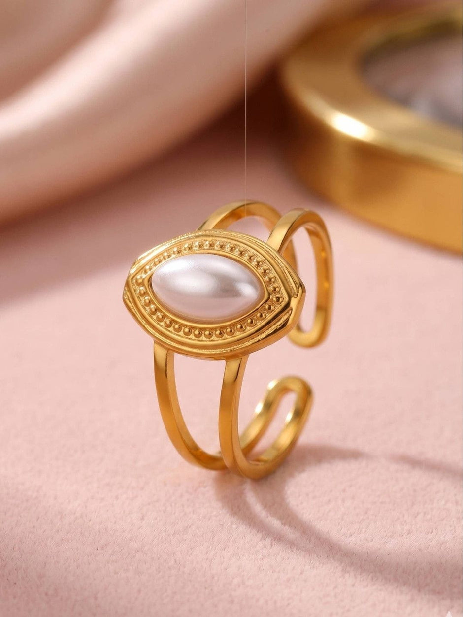 Marquise Faux Split Shank Adjustable Pearl Ring