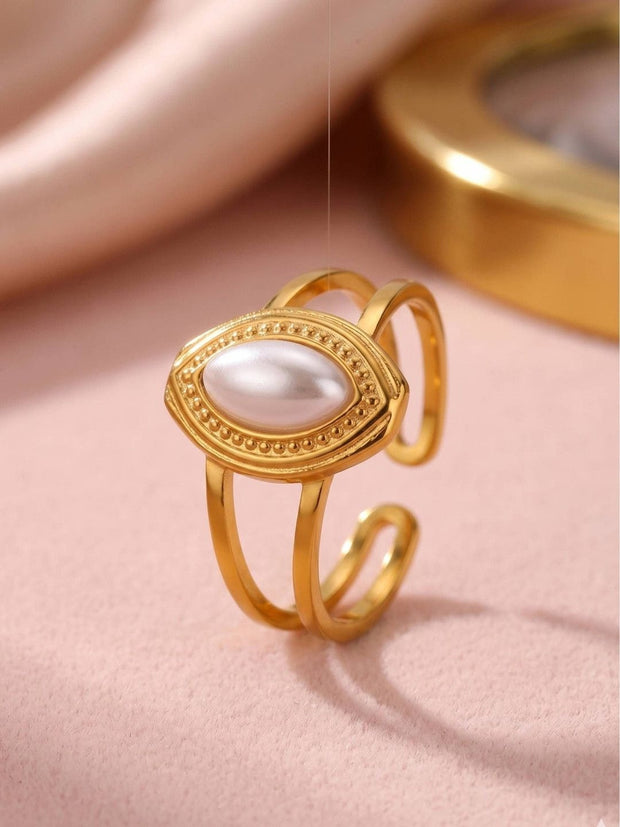 Marquise Faux Split Shank Adjustable Pearl Ring