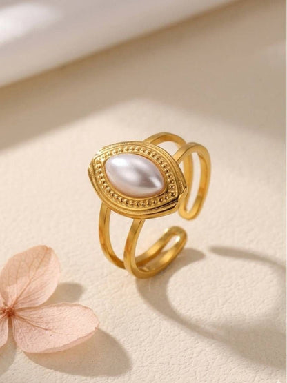Marquise Faux Split Shank Adjustable Pearl Ring
