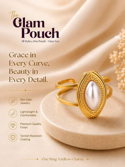 Marquise Faux Split Shank Adjustable Pearl Ring