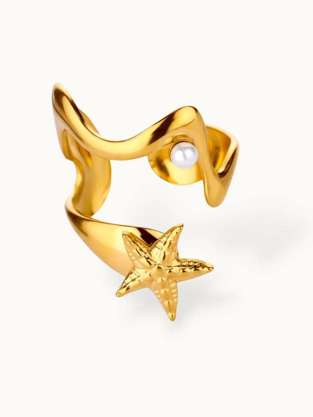 Abstract Nautical Starfish & Wrap Pearl Ring