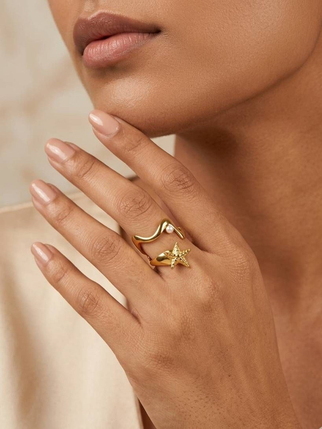 Abstract Nautical Starfish & Wrap Pearl Ring