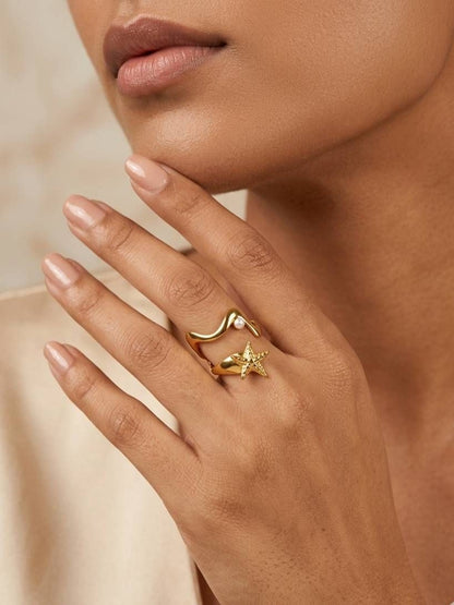 Abstract Nautical Starfish & Wrap Pearl Ring