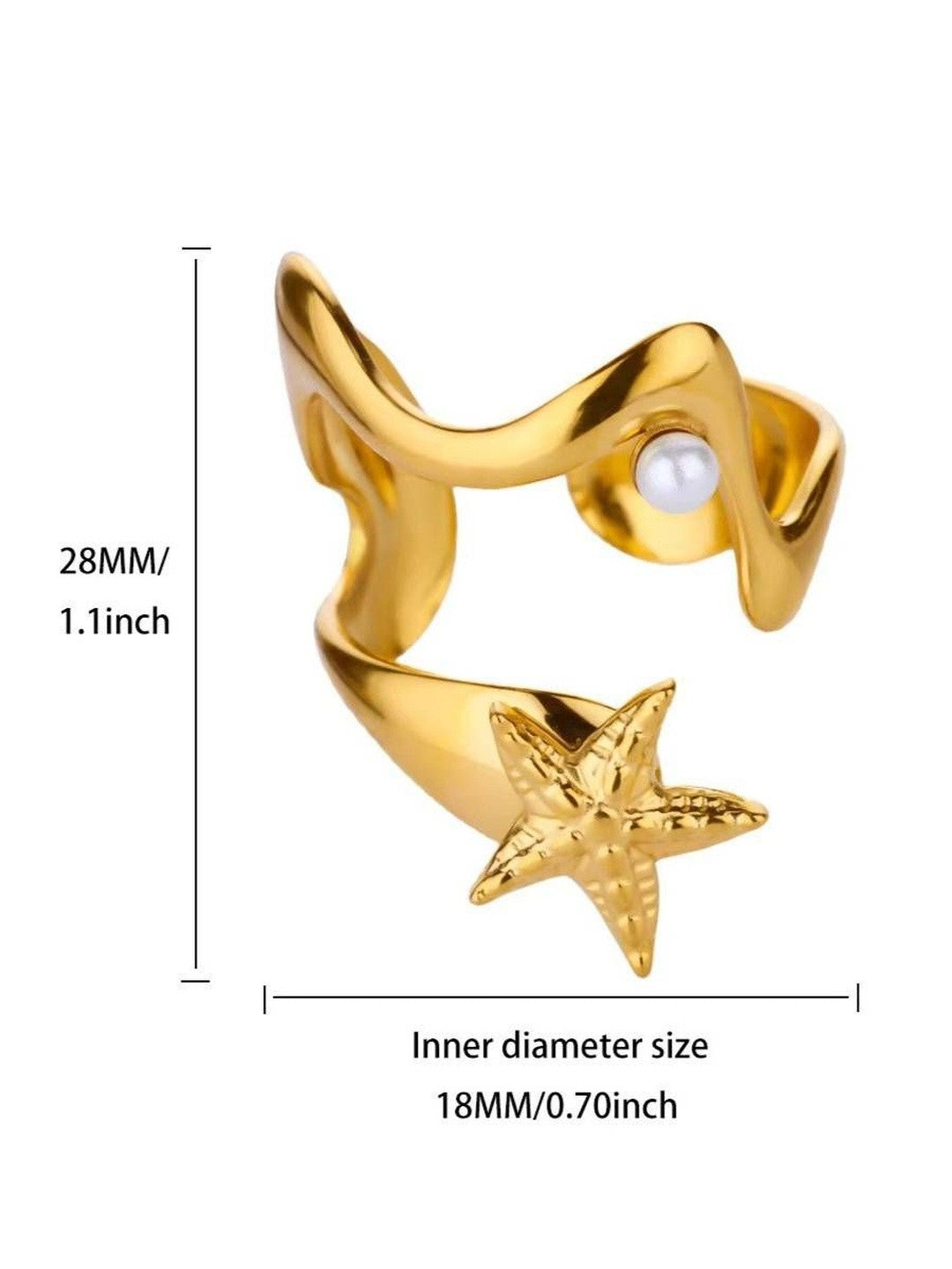 Abstract Nautical Starfish & Wrap Pearl Ring