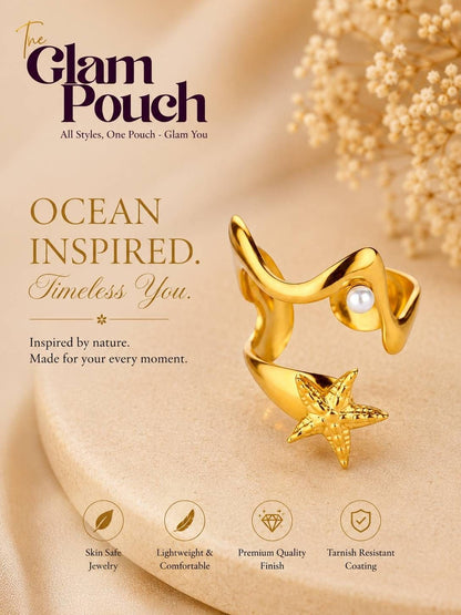 Abstract Nautical Starfish & Wrap Pearl Ring