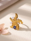 Glamorous Pearl & Gem Stone Starfish Cocktail Pearl Ring