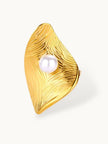 Oversized Artisan Leaf & Pearl Statement Ring