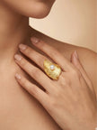 Oversized Artisan Leaf & Pearl Statement Ring