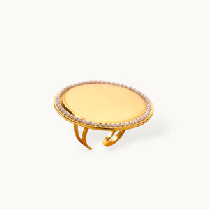 Grand Oval Plaque Pearl Border Diamond Statement Ring