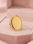 Grand Oval Plaque Pearl Border Diamond Statement Ring