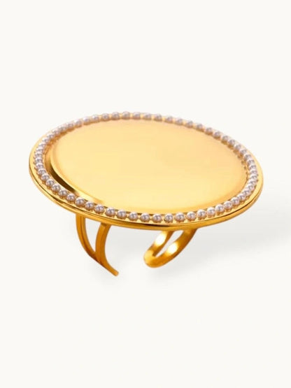Grand Oval Plaque Pearl Border Diamond Statement Ring